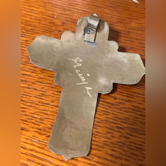 Vintage Native American Turquoise Cross Pendant Signed